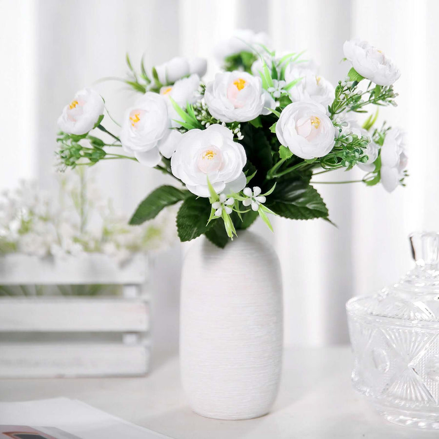 4 Bushes | White Artificial Silk Peony Flower Bouquet Arrangement