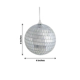 4 Pack | 4inches Silver Foam Disco Mirror Ball With Hanging Strings, Holiday Christmas Ornaments