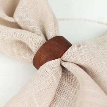 4 Pack 1.75" Cinnamon Brown Rustic Hardwood Farmhouse Napkin Rings, Boho Napkin Holder Wood Slices