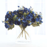 4 Pack 12inch Artificial Navy Blue Ranunculus Silk Flower Bridal Bouquets, Faux Buttercup Floral