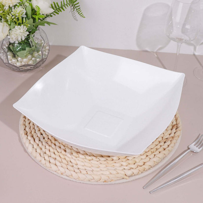 4 Pack | 128oz White Large Square Plastic Salad Bowls, Disposable Serving Dishes