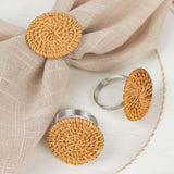 4 Pack | 2inch Natural Rustic Style Jute Rattan Metal Napkin Rings, Handmade Boho Chic Woven