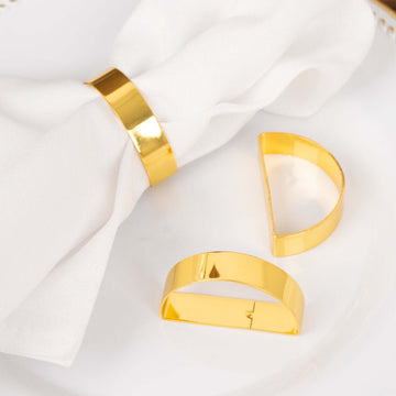 4 Pack 2" Shiny Gold Metal Semicircle Napkin Rings, D-Shaped Serviette Buckle Napkin Holders