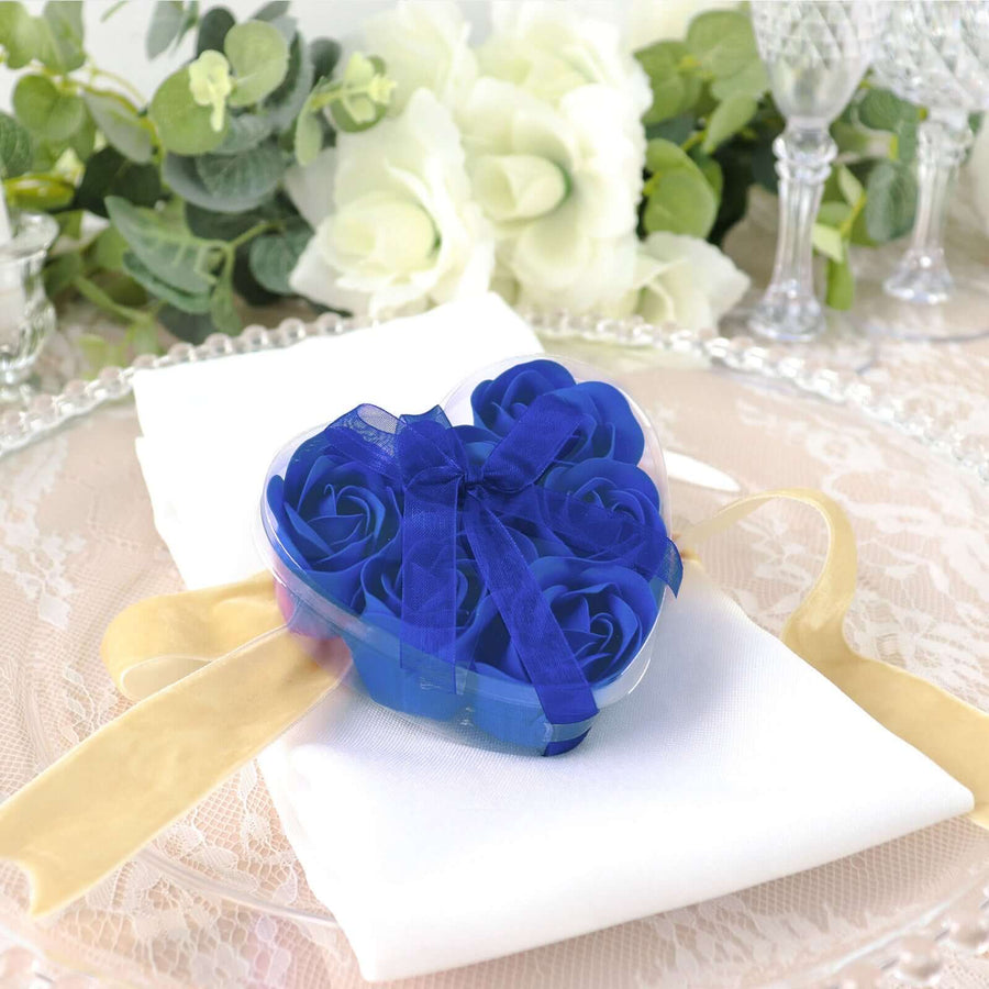 4 Pack | 24 Pcs Royal Blue Scented Rose Soap Heart Shaped Party Favors With Gift Boxes And Ribbon