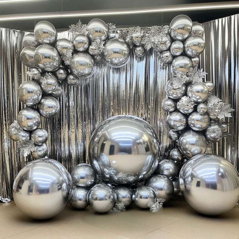 Silver metallic balloon arch