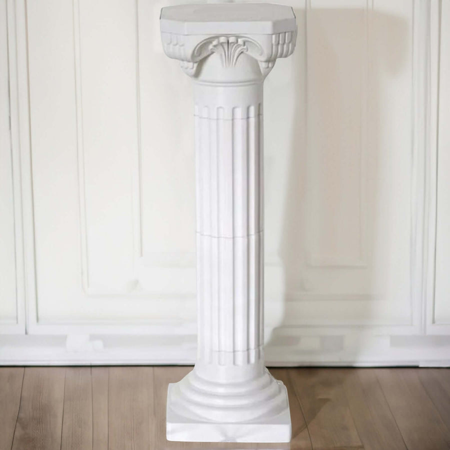 4 Pack | 34inch Tall | White PVC | Height Adjustable Roman Inspired | Pedestal Column Plant Stand