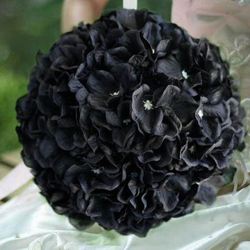 4 Pack 7" Black Artificial Silk Hydrangea Kissing Flower Balls