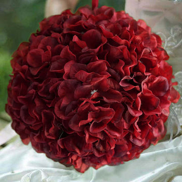 4 Pack 7" Burgundy Artificial Silk Hydrangea Kissing Flower Balls