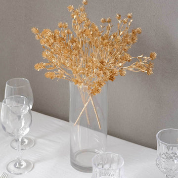 4-Pack Artificial Baby's Breath Flower Bouquet Metallic Gold - Decorative Faux Gypsophila Floral Bush Bouquet Fillers for Stunning Event Decor & Centerpieces 13"