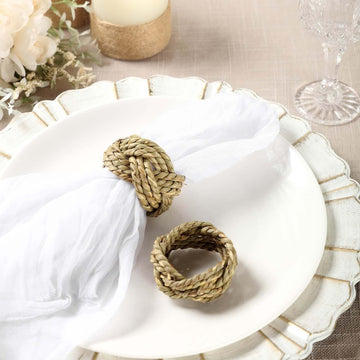 4 Pack Farmhouse Style Natural Burlap Napkin Rings, Handmade Braided Jute Napkin Holders