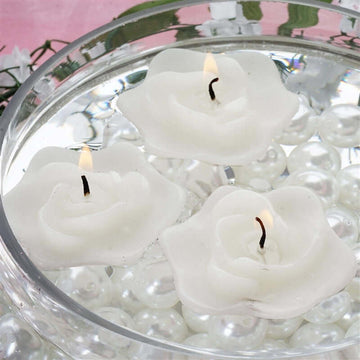 4-Pack Floating Candles Rose Flower Design White - Wedding Vase Fillers for Events 2.5"