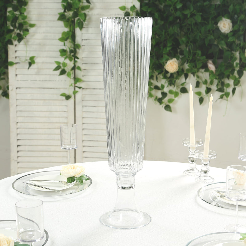 Ribbed Glass Trumpet Vases Clear 26