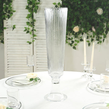 4-Pack Glass Trumpet Vases Ribbed Design Clear - Durable Flower Centerpieces for Events 26"