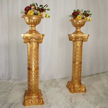 4 Pack Gold Crafted Venetian Inspired Pedestal Stand Plant Pillar - 40" Tall PVC