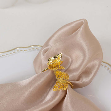 4 Pack Gold Laser Cut Butterfly Metal Napkin Holder Dining Table Decor, Spiral Wedding Napkin Rings - 2"