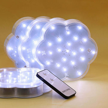 4-Pack LED Disc Lights Flower Shaped Design White - 23 LEDs with Remote DIY Lighting 6"