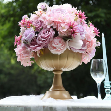 4-Pack Metal Compote Pedestal Bowl Flower Vases in Grecian Urn Style Gold - Refined Floral Wedding Table Centerpieces 8.5"