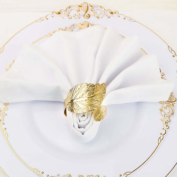 4 Pack Metallic Gold Ornate Leaf Napkin Rings, Linen Napkin Holders