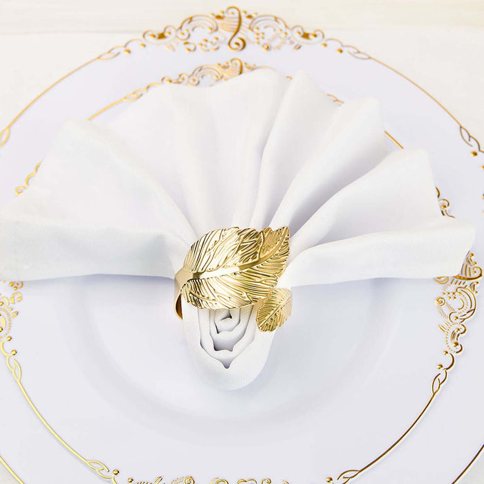 4 Pack | Metallic Gold Ornate Leaf Napkin Rings, Linen Napkin Holders