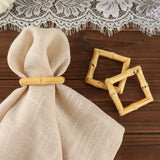 4 Pack | Natural Bamboo Wooden Square Napkin Rings, Rustic Boho Chic Napkin Holders