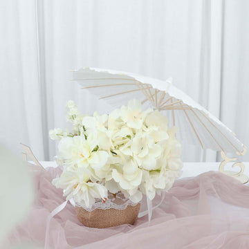 4-Pack Paper and Bamboo Parasol Umbrellas White - Decorative Centerpieces and Bridal Shower Photo Props 16"