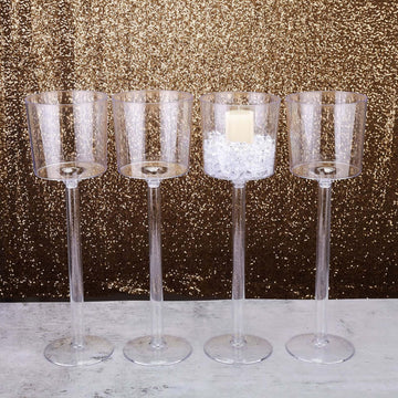 4-Pack Plastic Flower Vases Cylinder Wine Cup Design Clear - Fillable Long Stem Floral Centerpieces 18"