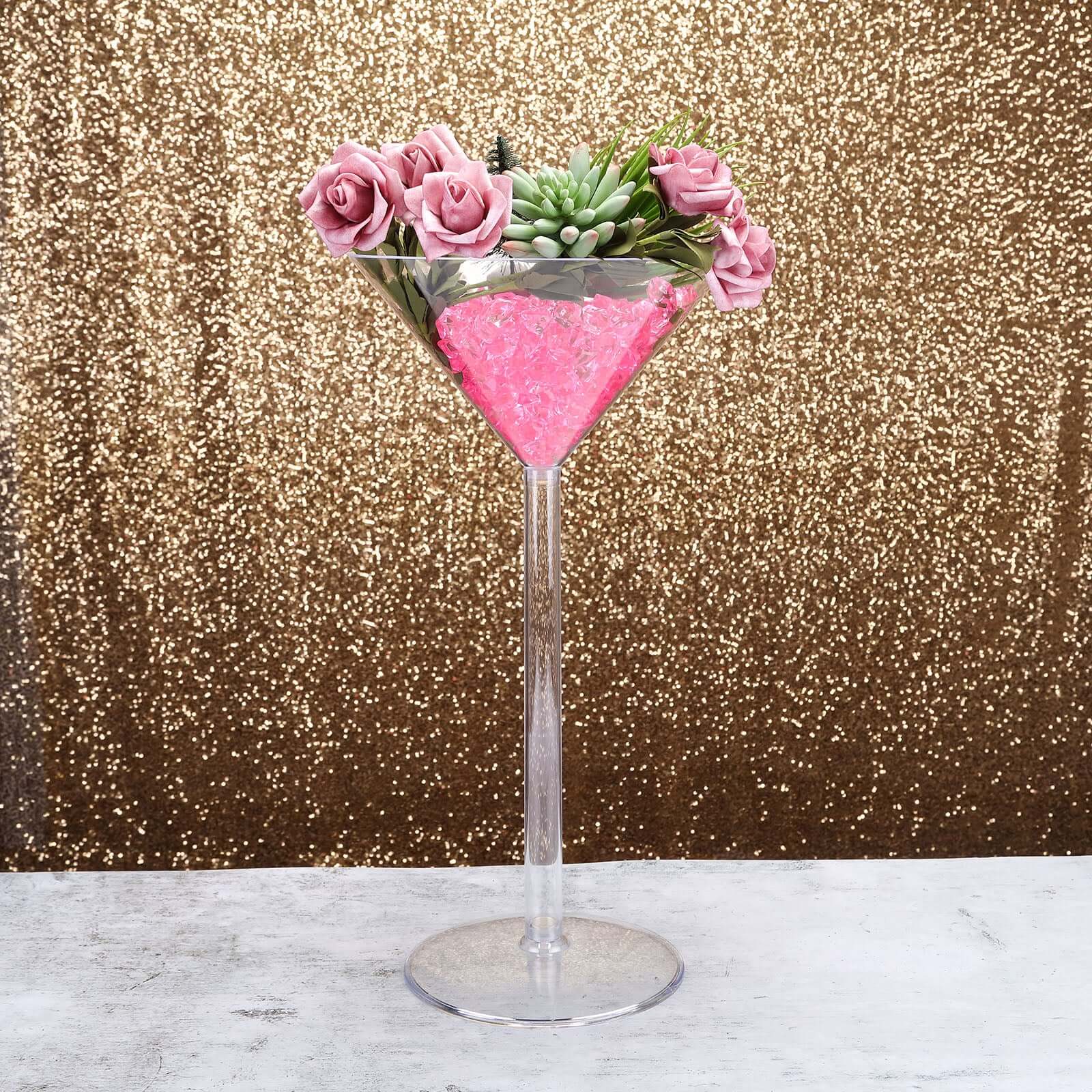 4-Pack Plastic Flower Vases Martini Glass Design Clear - Fillable Long Stem Event Centerpieces 18"