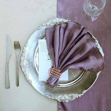 4 Pack Satin 20"x20" Napkins Violet Amethyst - Luxurious Shine & Smooth Dinner Napkins