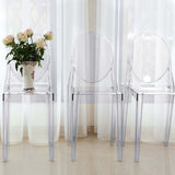 4 Pack Stackable Clear Acrylic Ghost Banquet Chairs with Oval Back, Fully Assembled Armless Event