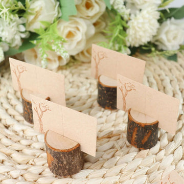 4-Pack Wood Stump Place Card Holders Rustic Natural Design - Boho Chic Decor for Tables