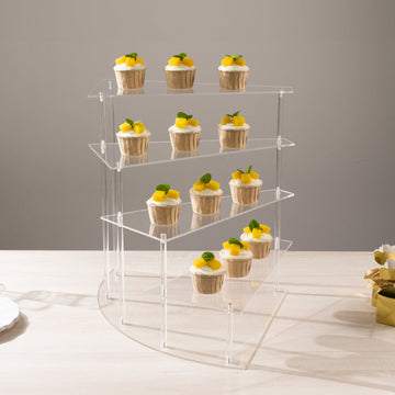 4-Tier Acrylic Cupcake Display Stand Clear Spiral Stairway Design - Stylish Reusable Multi Level Serving Tray Organizer Shelf Riser for Dessert Perfume Retail Jewelry & Collectibles 17"