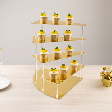 4-Tier Acrylic Cupcake Display Stand Gold Spiral Stairway Design - Stylish Reusable Multi Level Serving Tray Organizer Shelf Riser for Dessert Perfume Retail Jewelry & Collectibles 17"