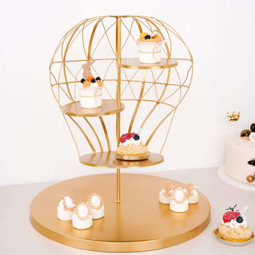 4-Tier Metal Cupcake Dessert Display Stand Gold Hot Air Balloon Design - Stylish Dessert Serving Tray Centerpiece Platter for Whimsical Carnival Inspired Events & Celebrations19"