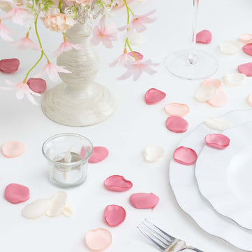 400-Pack Rose Petals Life-Like Flower Confetti Blush Mix Matte Silk Round - Decorative Event Table Scatters 2"