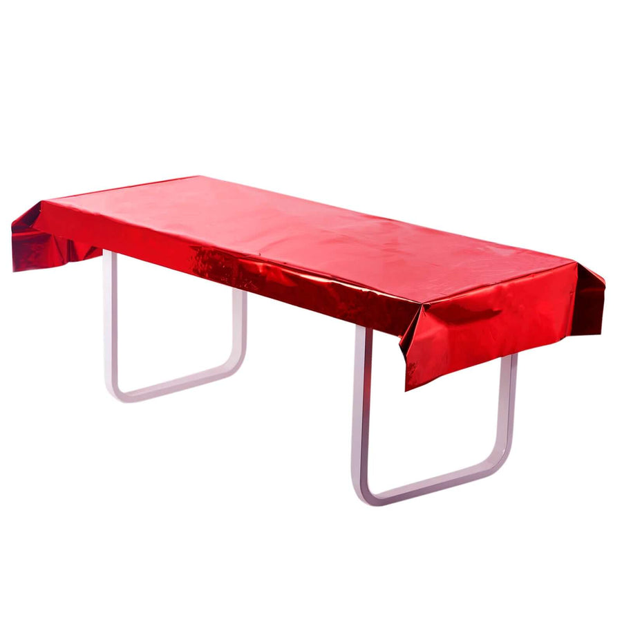 40x90 Inch | Red Metallic Foil Rectangle Tablecloth, Disposable Table Cover