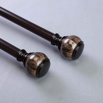 42"-126" Adjustable Curtain Rod Set, Chocolate Brown, Marble Finials