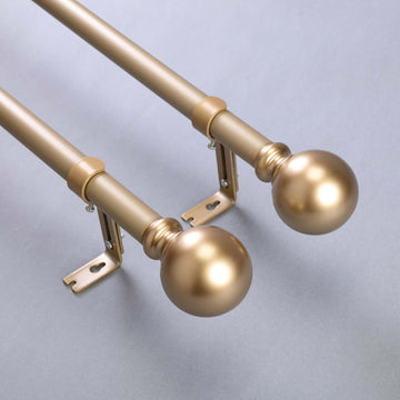 42"-126" Adjustable Curtain Rod Set, Gold, Round Finials