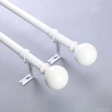 42"-126" Adjustable Curtain Rod Set, White, Round Finials