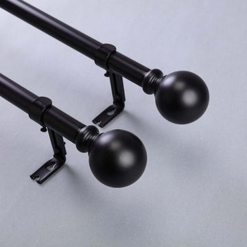 42"-126" Adjustable Curtain Rod Sets, Black, Round Finials