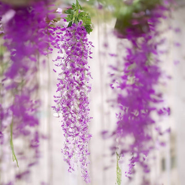 42" Silk Hanging Wisteria Flower Garland Vines in Lavender Lilac, Elaborated 5 Full Strands in 1 Bush