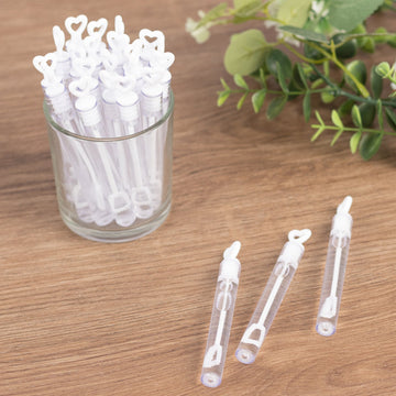 48 Pack 4" White Heart Chemistry Tube Bubbles Bridal Wedding Shower Favor