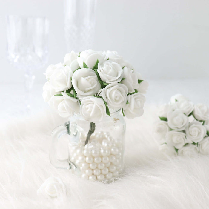 48 Roses | 1Inch White Real Touch Artificial DIY Foam Rose Flowers With Stem, Craft Rose Buds