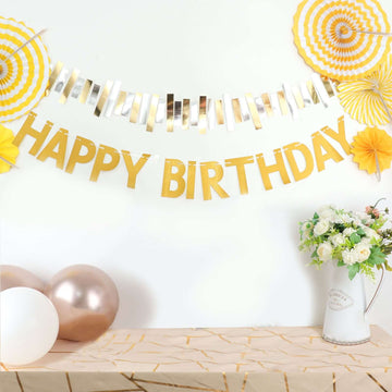 4ft Gold Glittered Happy Birthday Paper Hanging Garland Banner Party Decor