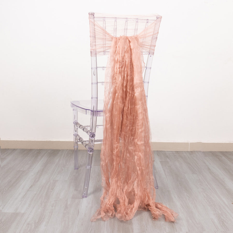5 Pack Dusty Rose Sheer Crinkled Organza Chair Sashes, Premium Shimmer Chiffon Layered Chair Sashes