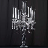 32inch 5 Arm Premium Crystal Glass Taper Candle Holder Candelabra With Chandelier Chains