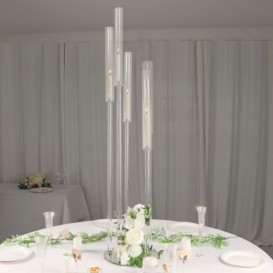 Round Cluster Taper Candelabra Candle Holders, Votive Pillar LED Candle Holders Round Mirror Base