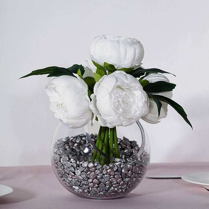 5 Flower Head White Peony Bouquet | Artificial Silk Peonies Spray