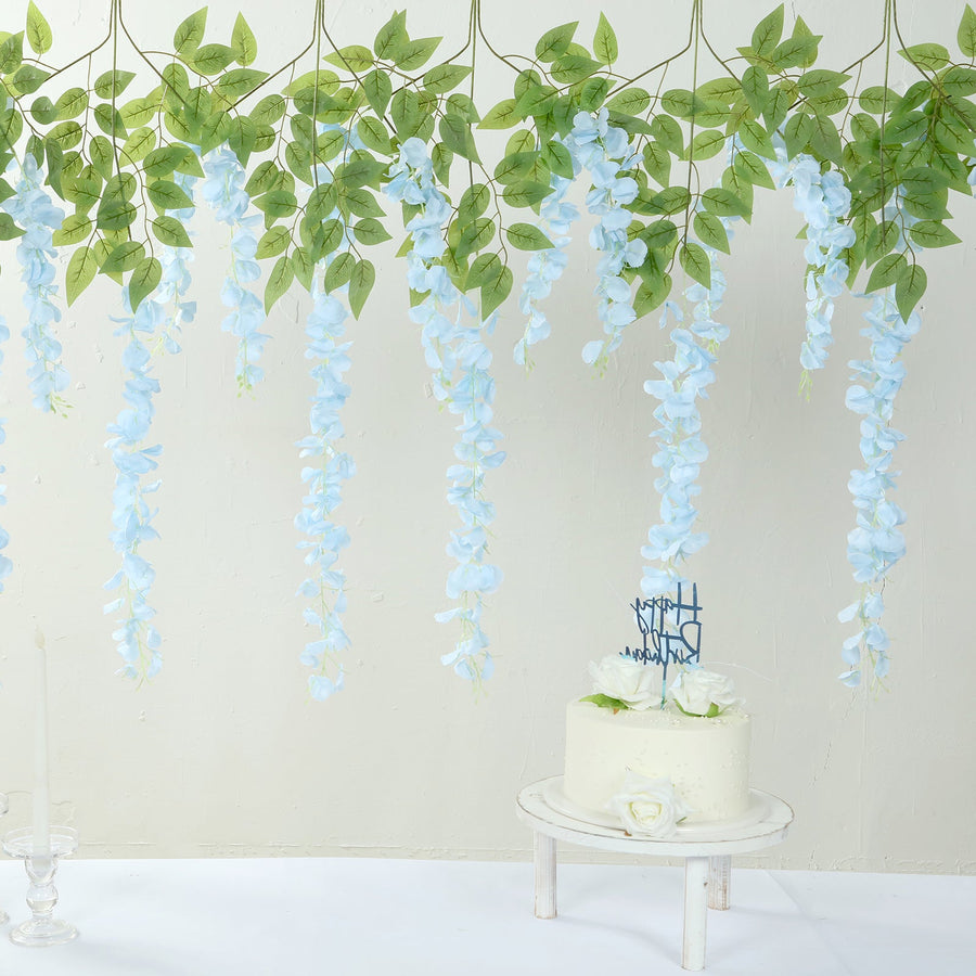 5 Pack 44inch Silk Hanging Wisteria Flower Garland Vines in Blue, Elaborated 3 Full Strands