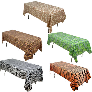 5-Pack Plastic Table Covers Animal Theme Rectangle - Fun PVC Disposable Tablecloths for Safari Parties 54"x108"