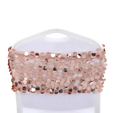 5 Pack Big Payette Sequin 13"x10" Chair Sash Bands Blush - Stylish Glittering Decor for Weddings & Gatherings